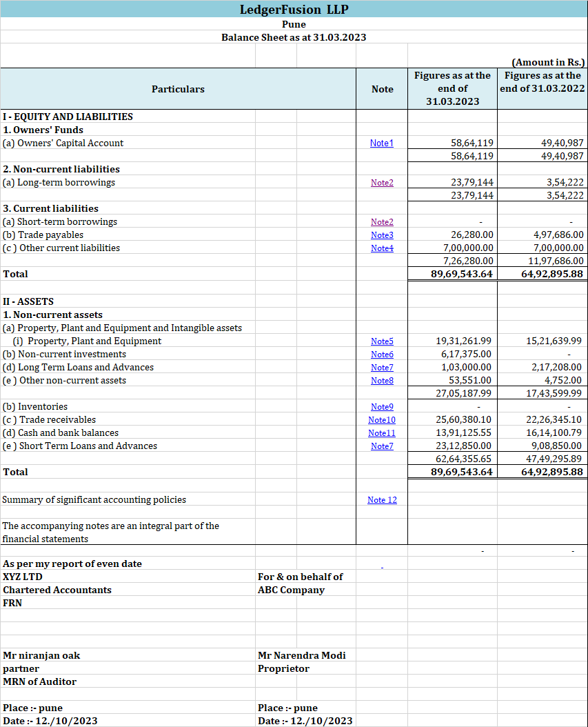 Vertical Balance sheet format For HUF and LLp - LedgerVision